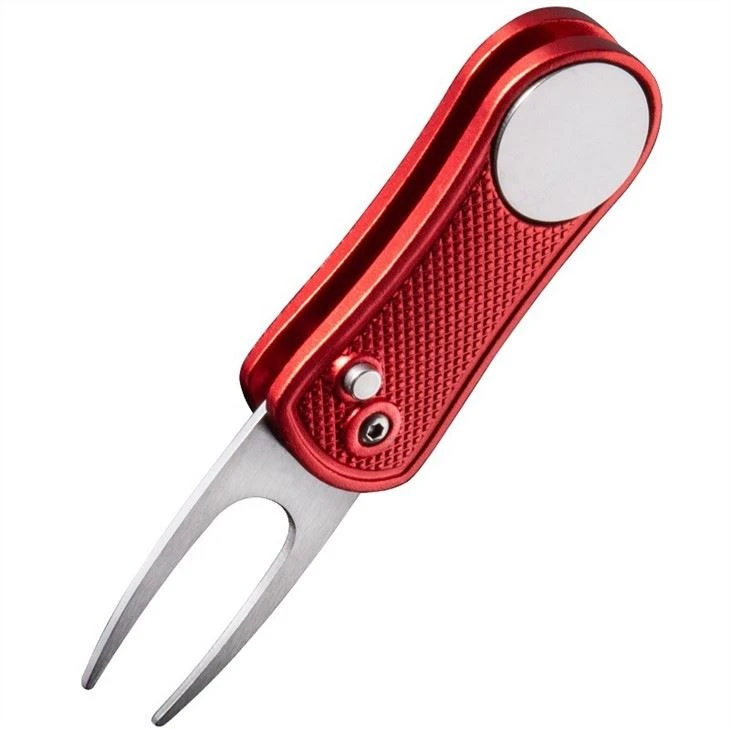 Golf Divot Repair Tool With Magnetic Ball Marker, Metal And Foldable Design