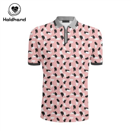 Golf Polo โพลีเอสเตอร์ สแปนเด็กซ์ สีชมพู ฟ้า สี ผู้ผลิตออกแบบงานพิมพ์ดิจิตอล